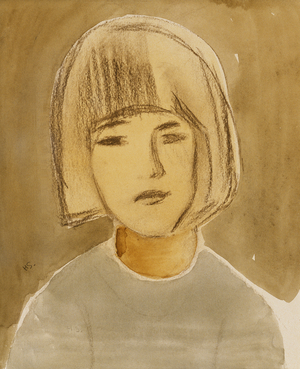 Portrait of a Girl, (charcoal and watercolour)