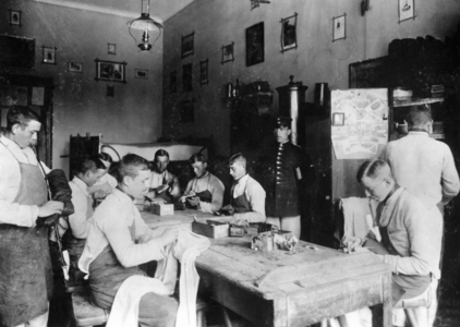 Recruits in their room at the barracks in Potsdam-Eiche, c.1900 (b/w photo)