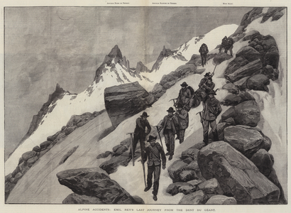 Alpine Accidents, Emil Rey's Last Journey from the Dent du Geant (engraving)