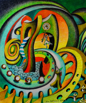 Chasing Time, 2020 (coloured pencils on paper)