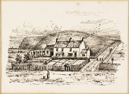 The Wash House Hill and Betty Heron's Cottage (ink on paper)