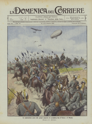 Aerial explorations at the great cavalry maneuvers between Ticino and Mincio (colour litho)