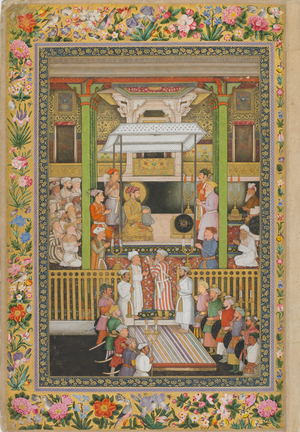 A Night Celebration of the Prophet's Birthday, from the St. Petersburg Album, c.1635-1752 (opaque w/c, ink, silver & gold on paper)