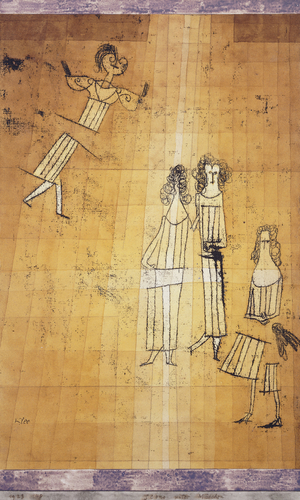 Scene unter Madchen, 1923 (oil transfer and watercolour on thick paper)