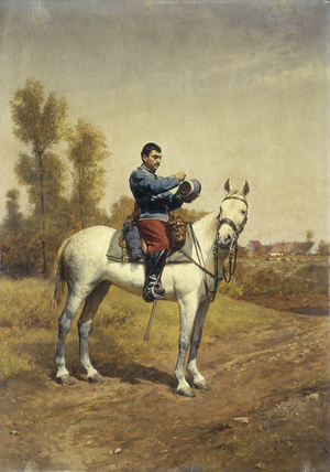 Cavalryman on a White Charger, 1907 (oil on panel)