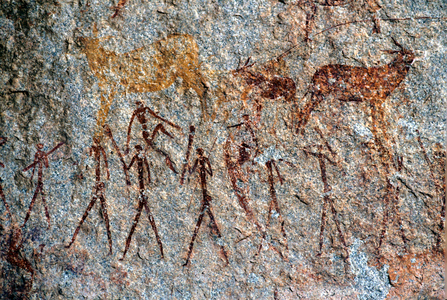 Hunters below antelopes, Bambata cave, Zimbabwe (photo)
