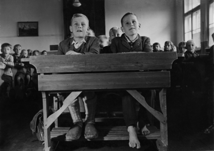An elementary school in the Bavarian Forest (b/w photo)