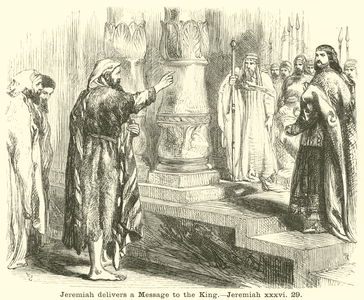 Jeremiah delivers a Message to the King, Jeremiah, xxxvi, 29 (engraving)