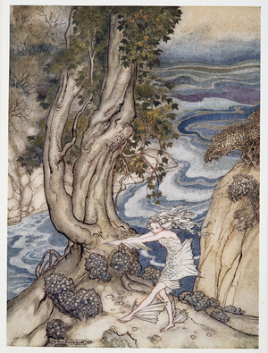 Re-enter Ariel like a water-nymph, illustration from William Shakespeare's 'The Tempest', pub. 1926 (colour litho)