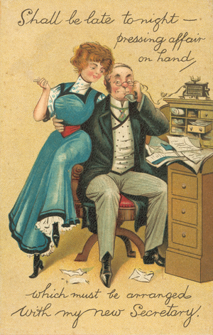 Boss and secretary (colour litho)
