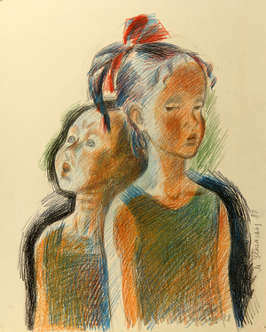Girlfriends, 1988 (colour pencil on paper)
