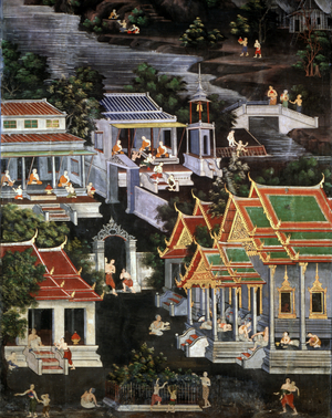 Life of the Monks, Wirharn Sasada, Wat Bowonniwet Vihara, Bangkok (fresco)