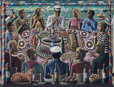 The Captain's Table, 2021 (tinted gesso on canvas & wood)