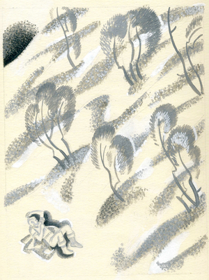 Illustration from 'Two in the Saddle' by Stanislav Romanovsky, 1981 (gouache on paper)