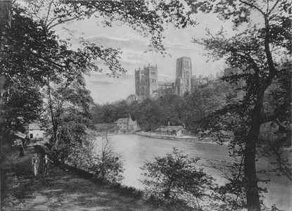Durham Cathedral, from Prebend's Bridge (b/w photo)