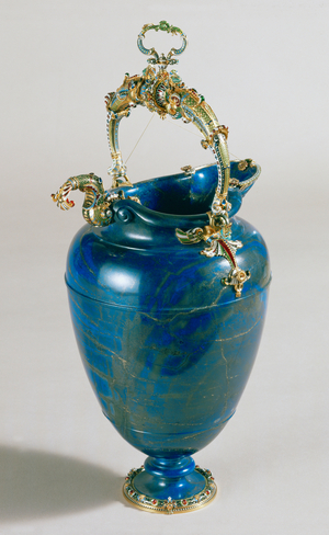 Lapis Lazuli jug (lapis lazuli, gold, enamel)