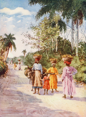 Going to market (colour litho)