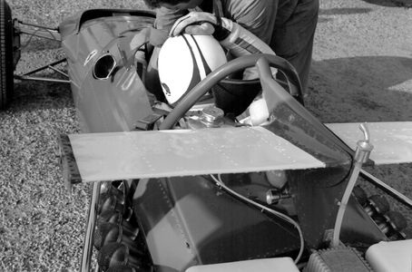 Chris Amon testing a Ferrari 312B (b/w photo)