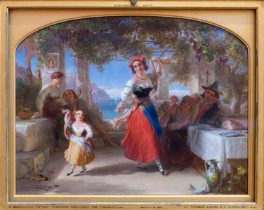 An italian mother teaching her child the tarantella (oil on panel)