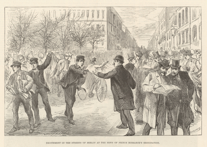 Excitement in the Streets of Berlin at the News of Prince Bismarck's Resignation (engraving)
