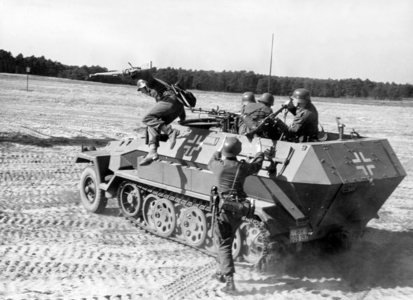 Armored personnel carrier on the military training area, 1942 (b/w photo)