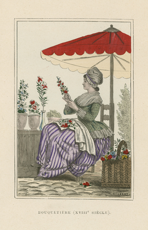 Flower seller, 18th Century (coloured engraving)