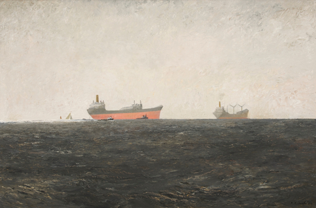 Dark Solent with Tankers, 1980 (oil on board)