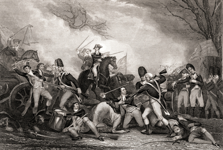 Battle at Princeton New Jersey, USA, 1775.  From a 19th century print engraved by J Rogers after Trumbull