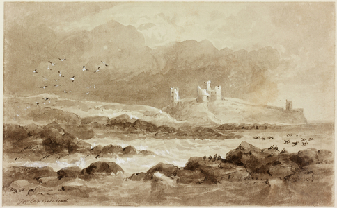 Dunstanburgh from the South (bodycolour & ink on paper)