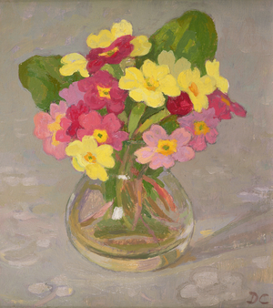 Primulas (oil on board)