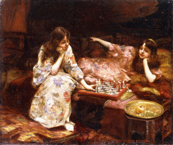 Repose - A Game of Chess,  (oil on canvas)