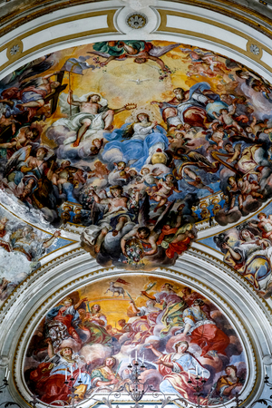 San Benedetto (St Benedict) church, Catania, Sicily (Italy). Ceiling fresco detail (18th century), featuring Mary's coronation. (photo)