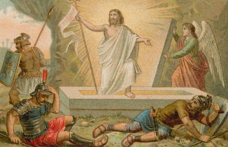 Jesus Christ rising from his tomb (chromolitho)