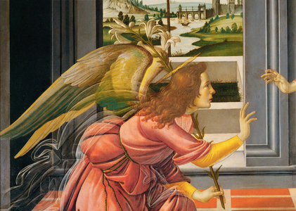 The Annunciation, detail:angel, 1490 (tempera on wood)