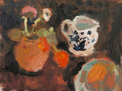 Orange Nasturtiums and Dark Ground, 2014 (oil on board)