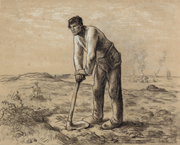 Man with a Hoe, c.1860-62 (black chalk and white chalk heightening on buff paper)