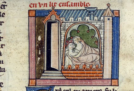 Lancelot and Guinevere in Bed, illustration from 'Le Livre de Lancelot del Lac', c.1316 (vellum)