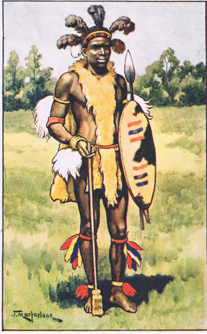 Zulu chief, from MacMillan school posters, c.1950-60s (colour litho)