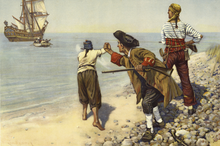 Marooned, an incident in the days of the buccaneers (colour litho)
