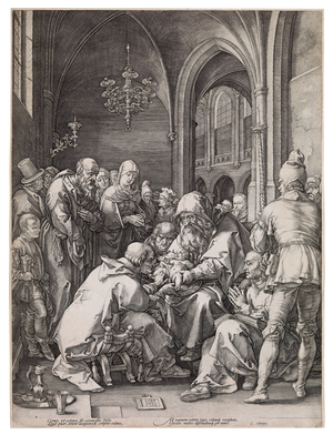 The Circumcision, from the 'Life of the Virgin' series, 1594 (engraving on laid paper mounted on cardboard)