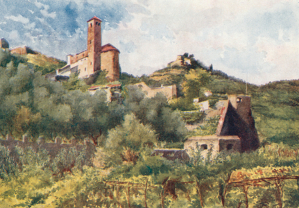 Old Walls, Ventimiglia, and Church of S Michele (colour litho)