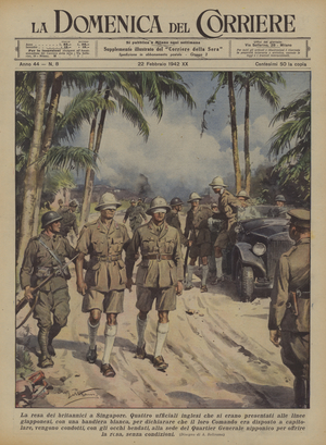 The surrender of the British in Singapore (colour litho)