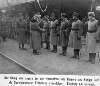 Ludwig III and Karl I inspect troops, 1916 (b/w photo)