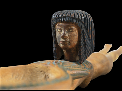 Make-up spoon with female swimmer, from Fayum, Gurob, New Kingdom, c.1350 BC (painted wood) (detail of 660186)