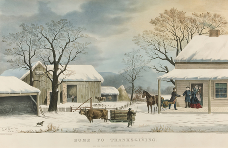 Home to Thanksgiving, 1867 (hand-coloured lithograph)