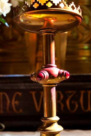 Tiegem. Parish church (Sint-Arnoldus). Interior. A candlestick. Detail. Neo-Gothic.