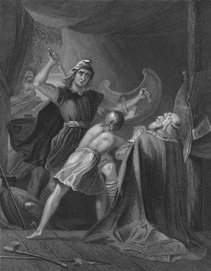 Death of Brian Boru, High King of Ireland, at the Battle of Clontarf, 1014 (engraving)