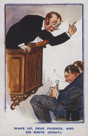Wake up, dear friends, and do write (right) (colour litho)