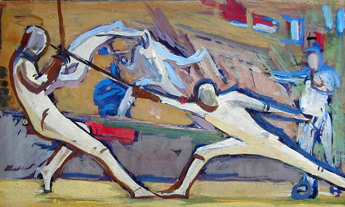 Fencing, 1962 (tempera on card)