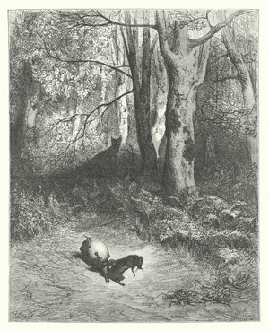 The Fables of La Fontaine: The Two Rats, the Fox, and the Egg (engraving)